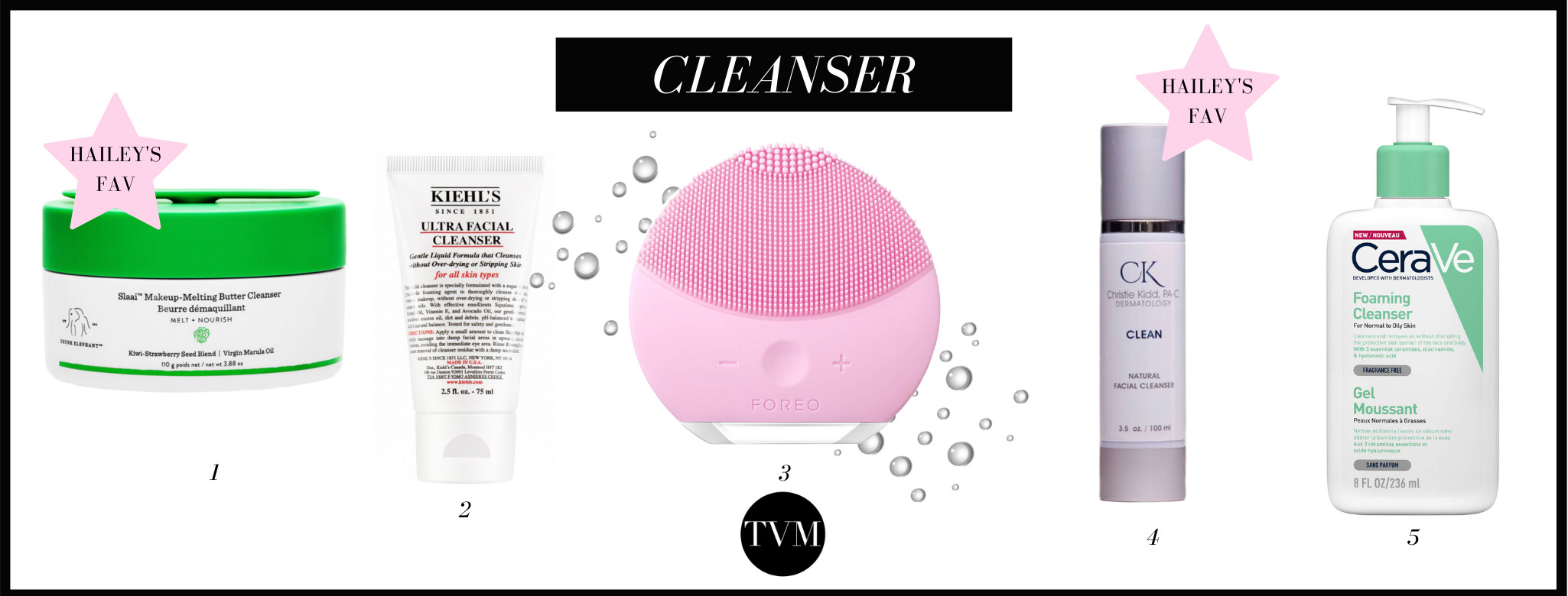 First of all, Hailey starts her routine with a cleanser! That makes the base super clean and ready to receive and better absorb the products! For this step, she uses both number 1 and 4! Hailey swears by these products, especially number 4 since she has been using it for 3/4 years now! To do a more efficient cleaning, I really recommend Foreo (3) - To know more details relating to this product - check out my post on 10 WAYS TO SAVE YOUR SKIN FROM POLLUTION. 
